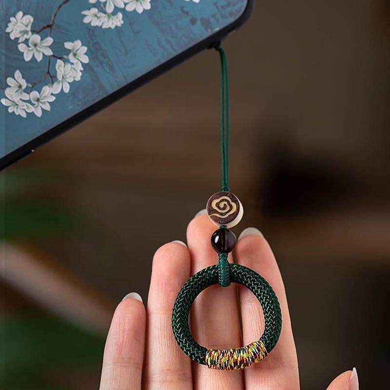 1pc Hand Woven Chinese Style Phone Wrist Charm Strap Cell Phone Finger Keychain Hand-woven Ring Buckle Pendant Cloud Pattern