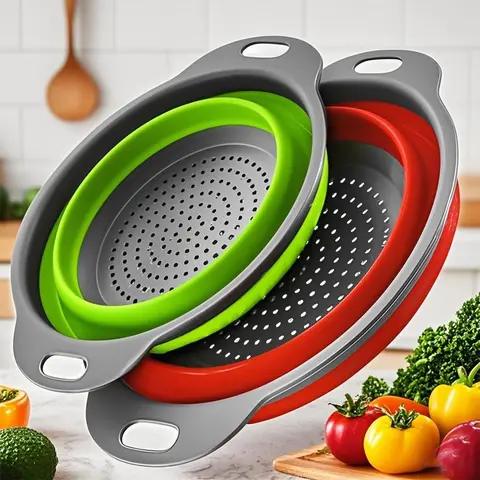 Foldable Tpr Colander Set, Kitchen Strainer Set, Strainers And Colanders, Kitchen Fruit and Vegetable Drying Rack, Pasta Drainer, Wash Bowl for Fruits Vegetables Noodles, Water Filter Tray, Kitchen Gadgets