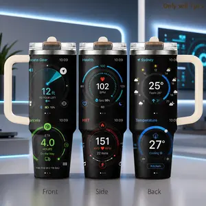 Sci-Fi Data Code Print 40oz Tumbler – Futuristic Digital Style Stainless Steel Insulated Cup with Handle & Straw Lid for Coffee, Water, Office, Gaming Setup, Car, Tech Lover Gift
