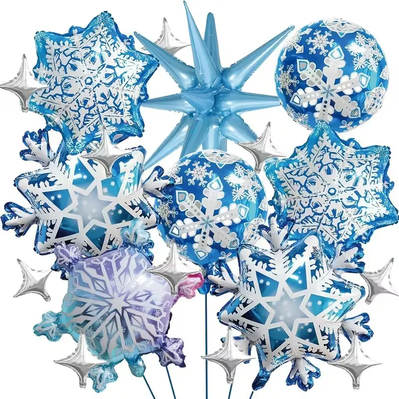 Snowflake Foil Balloons Set, 18pcs Winter Wonderland Decorations for Christmas Party, Princess Birthday, Wedding and Winter Theme Celebration