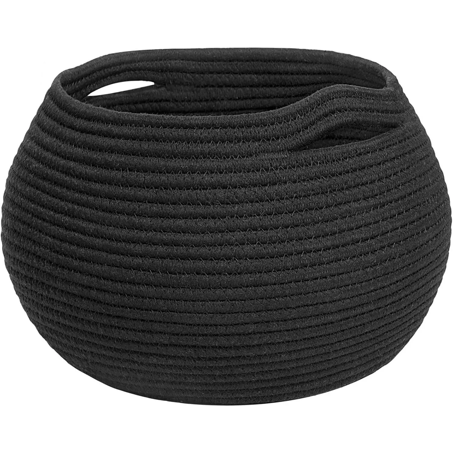 Round Woven Storage Basket for Shelves, 12.5" x 8.3", Black | Small Rope Basket with Handles, Holds Blankets, Toys & Nursery Essentials, Decorative Basket for Living Room & Home Décor