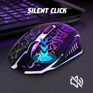 Wireless Gaming Mouse, Rechargeable Wireless Computer Mouse, 7-Color LED Light, Ergonomic Mouse with 6 Silent Click Buttons, 3 Adjustable 2400 DPI Wireless Mouse for Laptop,PC,Mac, Black
