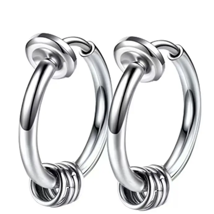 Non-Piercing Hoop Earrings Spring Ear Clip Fake Ear Hoops for Men and Women, Stainless Steel Clip on Earings