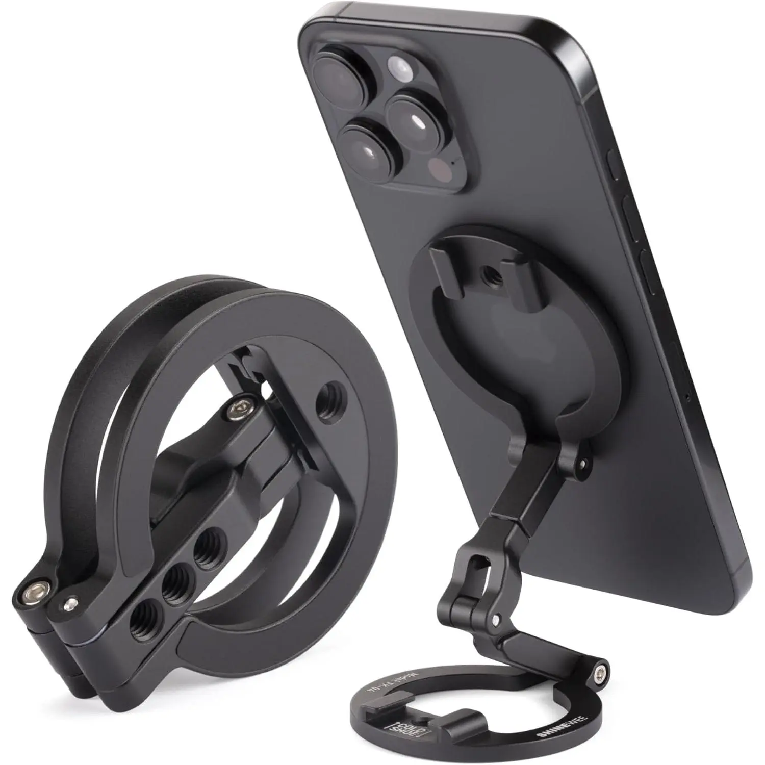 Double Sided  MagSafe Phone Holder | 360? Adjustable Phone Stand with Cold Shoe & 1/4 Thread Screw, Metal-Attachable Mount for  MagSafe Series, Ideal for Vlog, Selfie & Live Broadcast