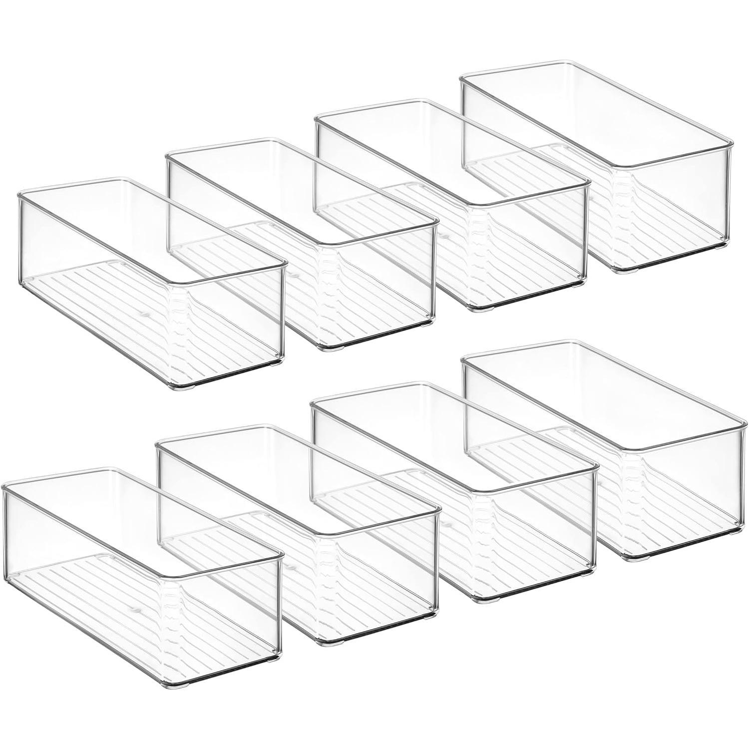 8 Pack Clear Plastic Drawer Organizers Set, Stackable Deep Drawer Organizer for Makeup Vanity and Desk, 2 Sizes Tall Bathroom Drawer Organizer
