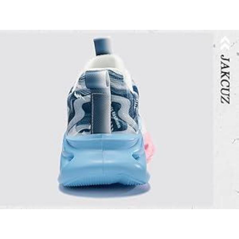 (New)Men's Large Breathable Mesh Athletic Running Shoes - Shock absorbent, soft-soled sneakers, white/grey and blue/pink gradients, lace-up low top, perfect for casual and travel workout