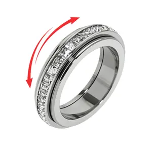 Unisex Anxiety Relief Ring Titanium Steel Rotating Fingertip Ring Inlaid with Cubic Zirconia Exquisite Anxiety Relief Gift Lucky Ring Comfortable to Wear Sizes 6 to 12