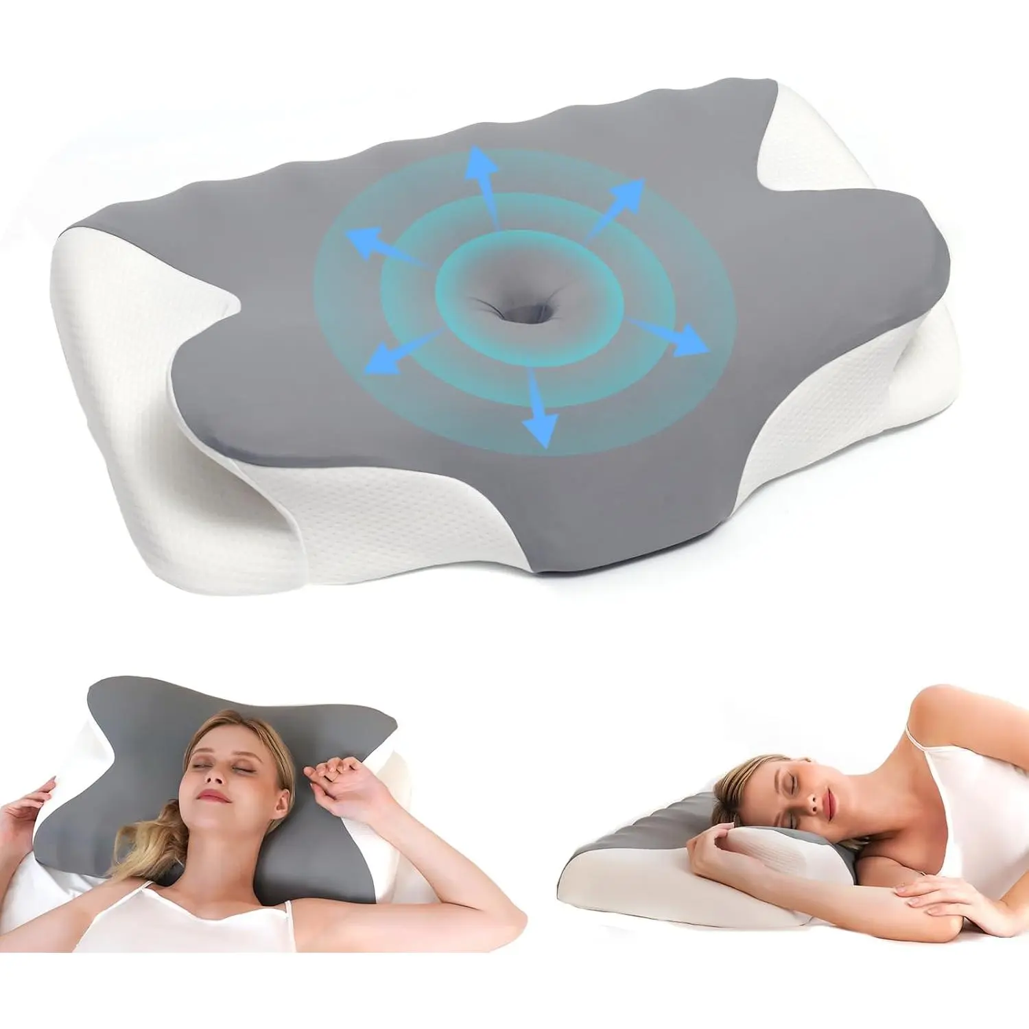 Cervical Neck Pillow for Neck Pain Relief, Ergonomic Orthopedic Cooling Pillow, High-Density Slow Rebound, Side Back Stomach Sleepers with Washable Pillowcase