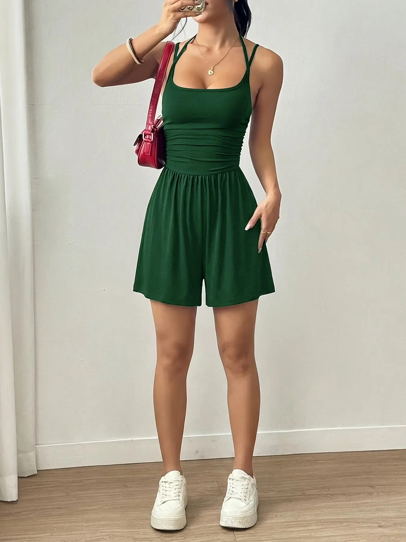 2026 Summer Collection Women Casual Adjustable Straps Bra-Style Wrap Top with Matching Wide-Leg Shorts, Premium Design, Elevated Comfort, Sophisticated Aesthetic, Fit, Chic