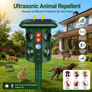 A solar-powered rodent repeller, Rodent repellent, suitable for courtyards, farms, gardens. Features ultrasonic waves, LED strobe lights and vibration to repel pests, offering a multi-functional solution for keeping animals at bay