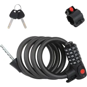 Frinier 47.2 Bike Lock with 5 Digit Codes and 2 Keys | Heavy Duty Chain Cable, 0.47 Thick, Night Light, Scratch Resistant, High Security