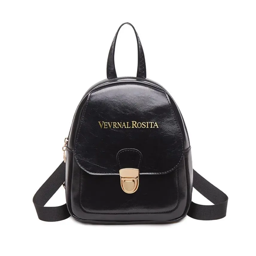 Black waxed leather mini backpack, women's lightweight small backpack, student travel casual crossbody bag