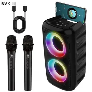 Mos-3317 Wireless Bluetooth-compatible Karaoke Speaker, Portable Audio System with USB/TF/aux Ports, Colorful Ambient Light, Ideal for Home Parties
