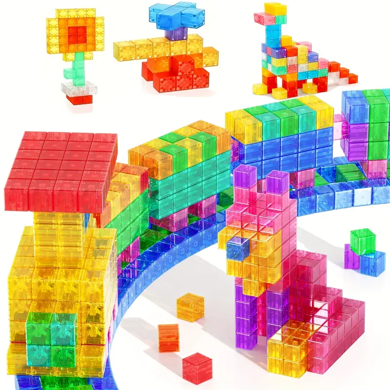 48pcs Magnetic Blocks, Transparent Magnet Cubes, Toddler Building