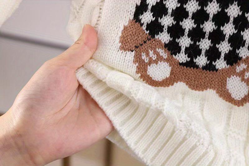 1pc Kids Cartoon Bear Turtleneck Sweater - 100% Acrylic Knit Fabric, Casual High Neck, Skinny Fit, Long Sleeve, Regular Length - Boys and Girls Fall/Winter Pullover Sweater
