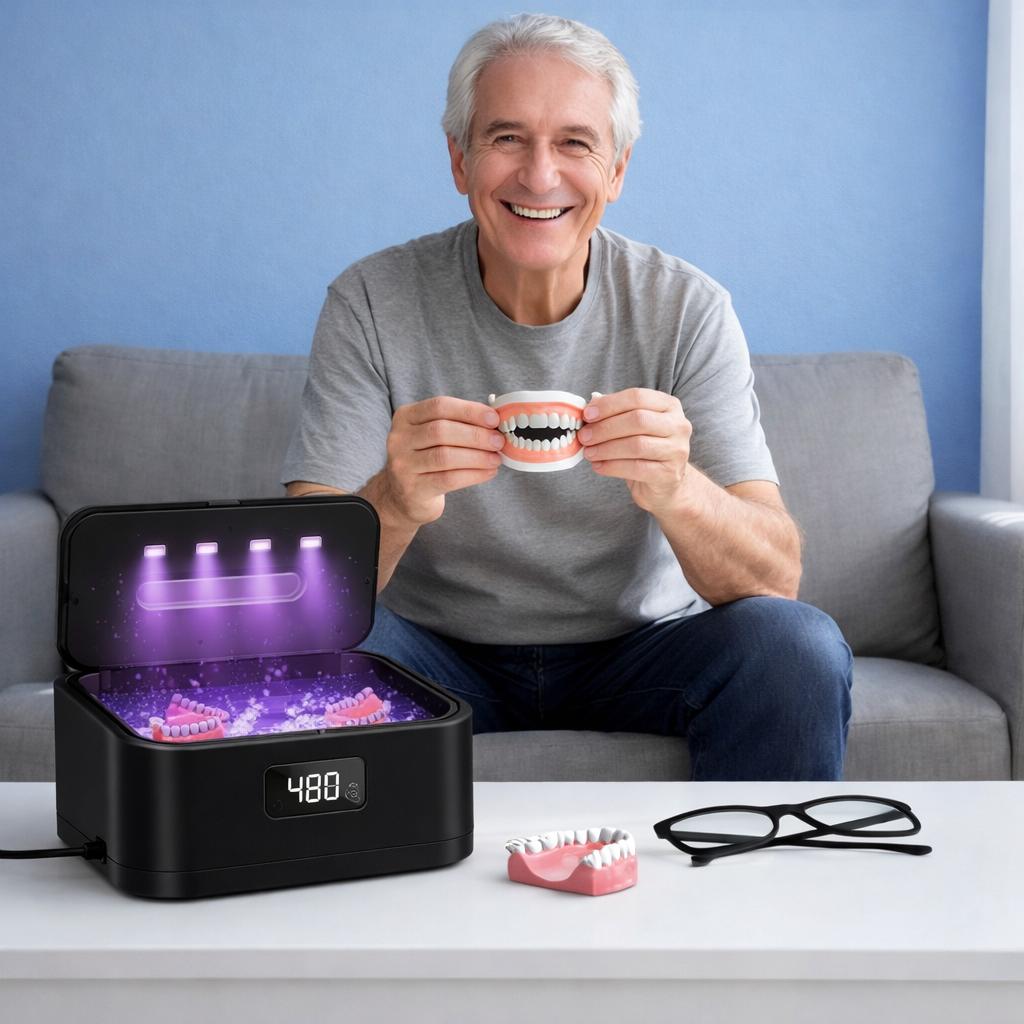 Ultrasonic Jewelry Cleaner with UV Sterilizer, Portable 360° Deep Cleaning Sonic Washer Machine, Plug-In Adapter Powered for Rings, Necklaces, Earrings, Watches, Eyeglasses, Retainers & Dentures