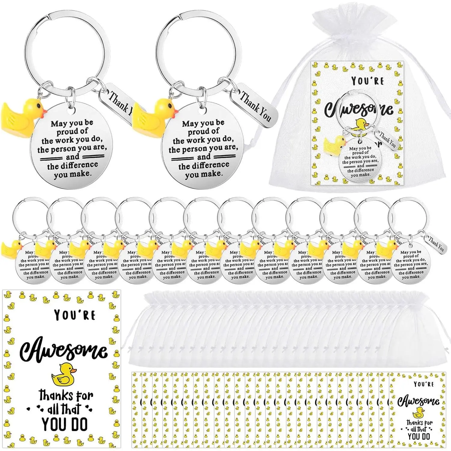 25 Sets Employee Appreciation Cheer Gifts Bulk Keychain Organza Bags Cards Inspirational Favors for Cheerleader Team Teacher Nurse Coworkers Office Staff