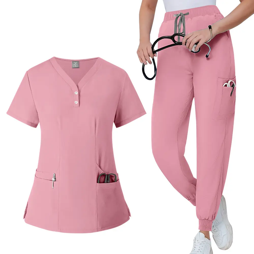 Short-sleeved scrub tops for women in the operating room, short T-shirts for nurses and surgeons, isolation gowns for medical personnel