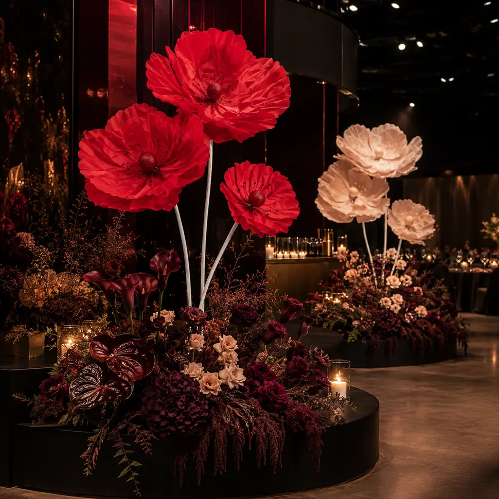 67-Inch Giant Artificial Flowers, 3-Piece Floor-Standing Floral Set for Wedding Backdrop, Party and Event Decor