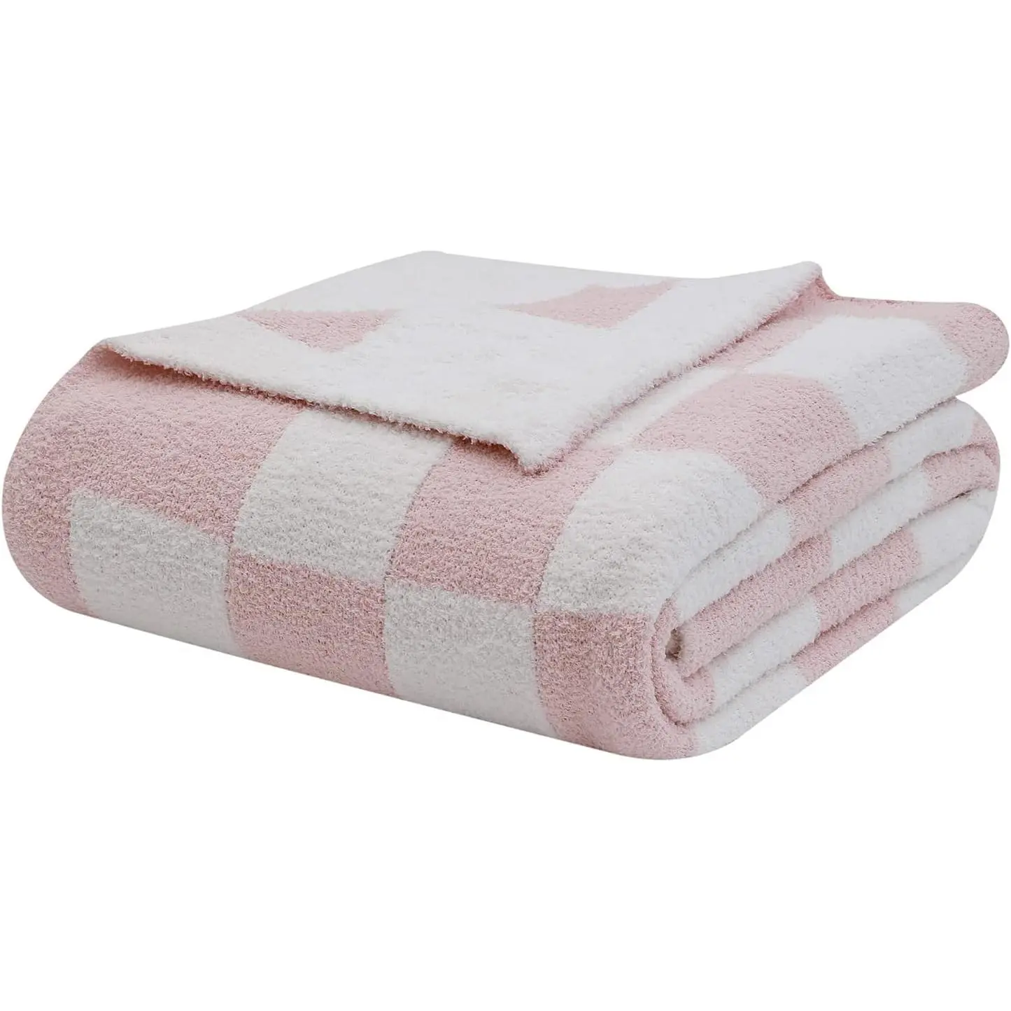 50x60in Fuzzy Checkerboard Grid Microfiber Throw Blanket - Soft Warm Indoor Decor for Home/Couch, Modern Soft Warmth Blanket for Sofa Bed Travel (Pink)
