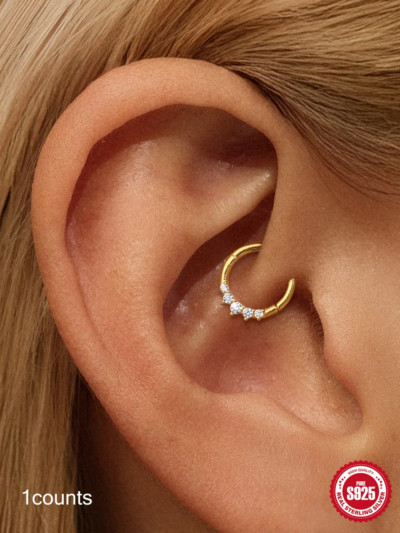 18K Gold Plated S925 Silver 1Pc Seamless CZ Hoop, Comfortable Septum Nose Ring Helix Ear Piercing Clicker, Waterproof Daily Wear Office Aesthetic Casual, Perfect Birthday Mother’s Day Christmas Gift for Men Women Wedding Set