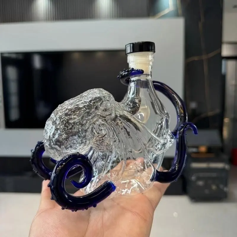 Memorial Octopus Wine Bottle, Colorful Glass Whiskey Bottle, Wholesale Memorial Glassware, Unique Gift Idea, Durable Design