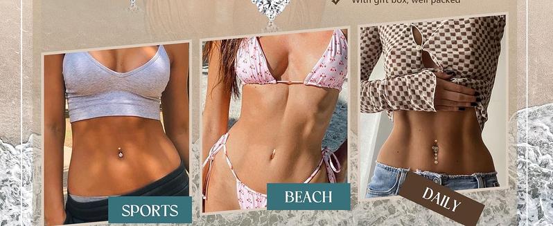 Trendy Summer 316L Surgical Steel Gold Dangle Belly Button Ring for Women Silver Dangly Belly Rings 14G Hypoallergenic Navel Belly Button Piercing Jewelry Bow Heart 10mm/12mm Barbell Length