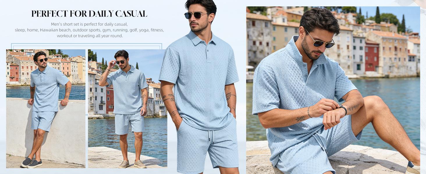 Men's 2 Pieces Outfits Casual Polo Shirt and Shorts Set Collar Athletic Jogging Summer Tracksuit