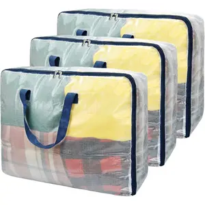 Clear Storage Bags with Zipper, 75L Extra Large Capacity - Closet, Underbed Storage Organizer for Clothes, Bedding, Comforter, Toys, Pillow & Blanket, 3 Pack