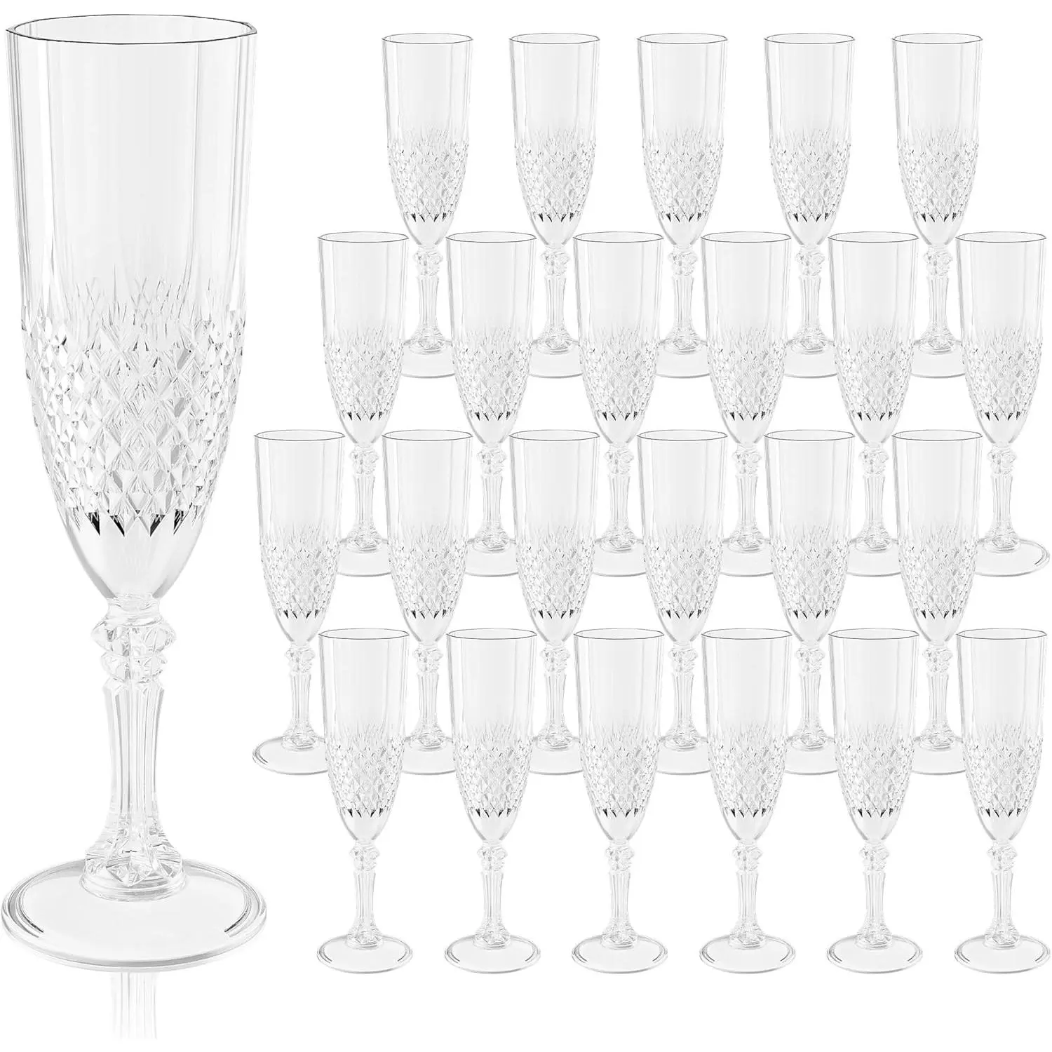 Plastic Champagne Flutes, Champagne Glasses Bulk, Reusable Unbreakable Acrylic Wine Glasses Goblets for Weddings Bachelor Parties Toasting Bridal Shower (24,Transparent)