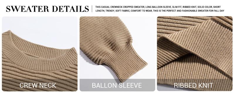 Saodimallsu Womens Sexy Crew Neck Cropped Sweaters Ribbed Knit Long Sleeve Crop Tops Pullover