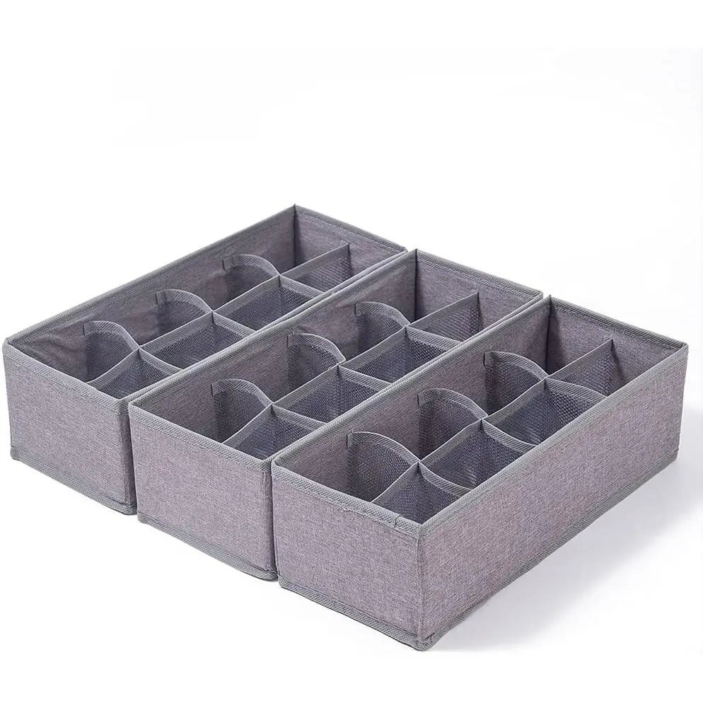 3 Pack Sock Underwear Drawer Organizer Dividers, Collapsible Cabinet Closet Storage Boxes for Clothes, Socks, Lingerie, Underwear, Tie, Belt, Baby, Bedroom