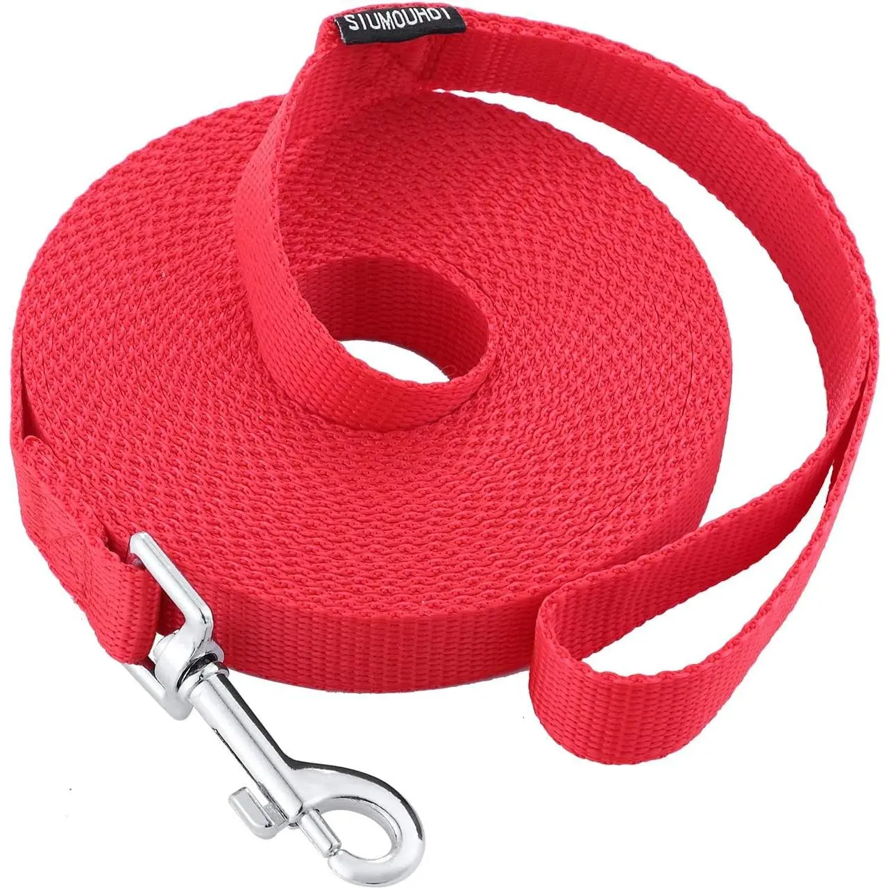 Dog Puppy Nylon Obedience Recall Agility Training Leash (15ft,20ft,30ft,40ft,50ft) - Tangle-Free, Zigzag Stitch, Chrome Plated Clips With Bolt Buckle, Great for Camping & Backyard Play, Red, 20ft
