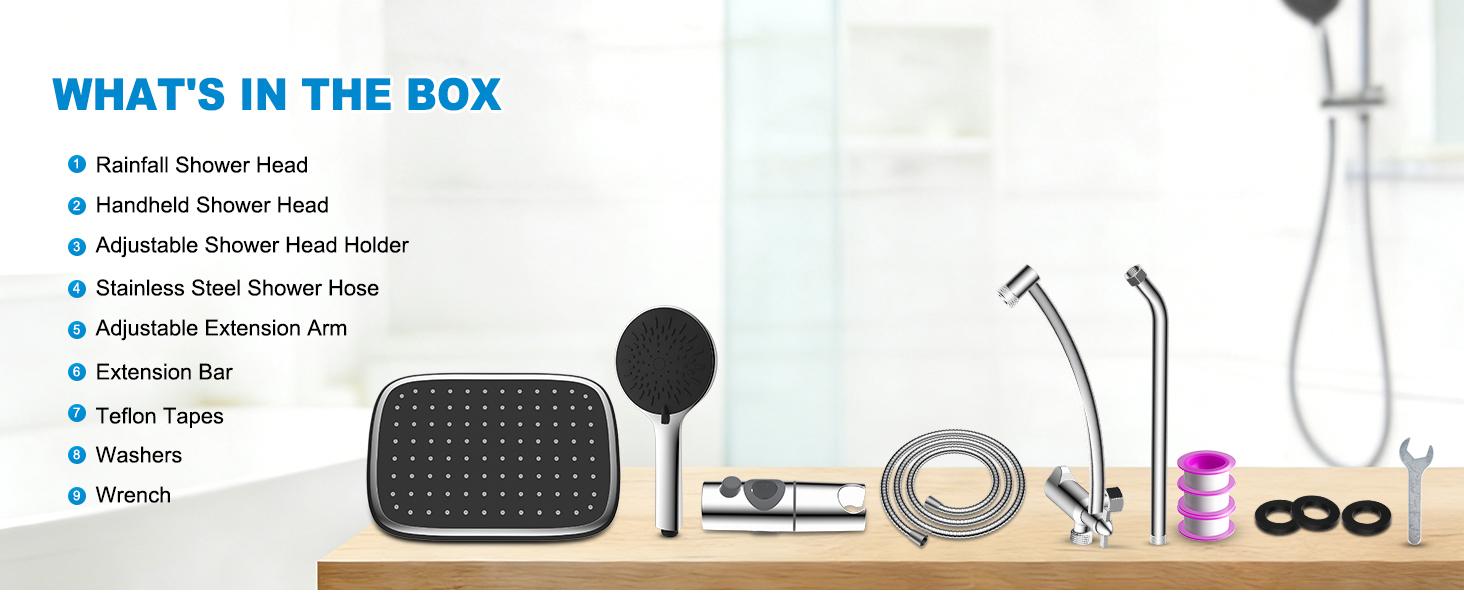 10" Rain Shower Head with Handheld, High Pressure Boosting Rainfall Showerhead with All Metal Adjustable Extension Arm, Easy Reach Shower Holder, 5 Spray Modes with Power Wash, Easy to Install, Chrome