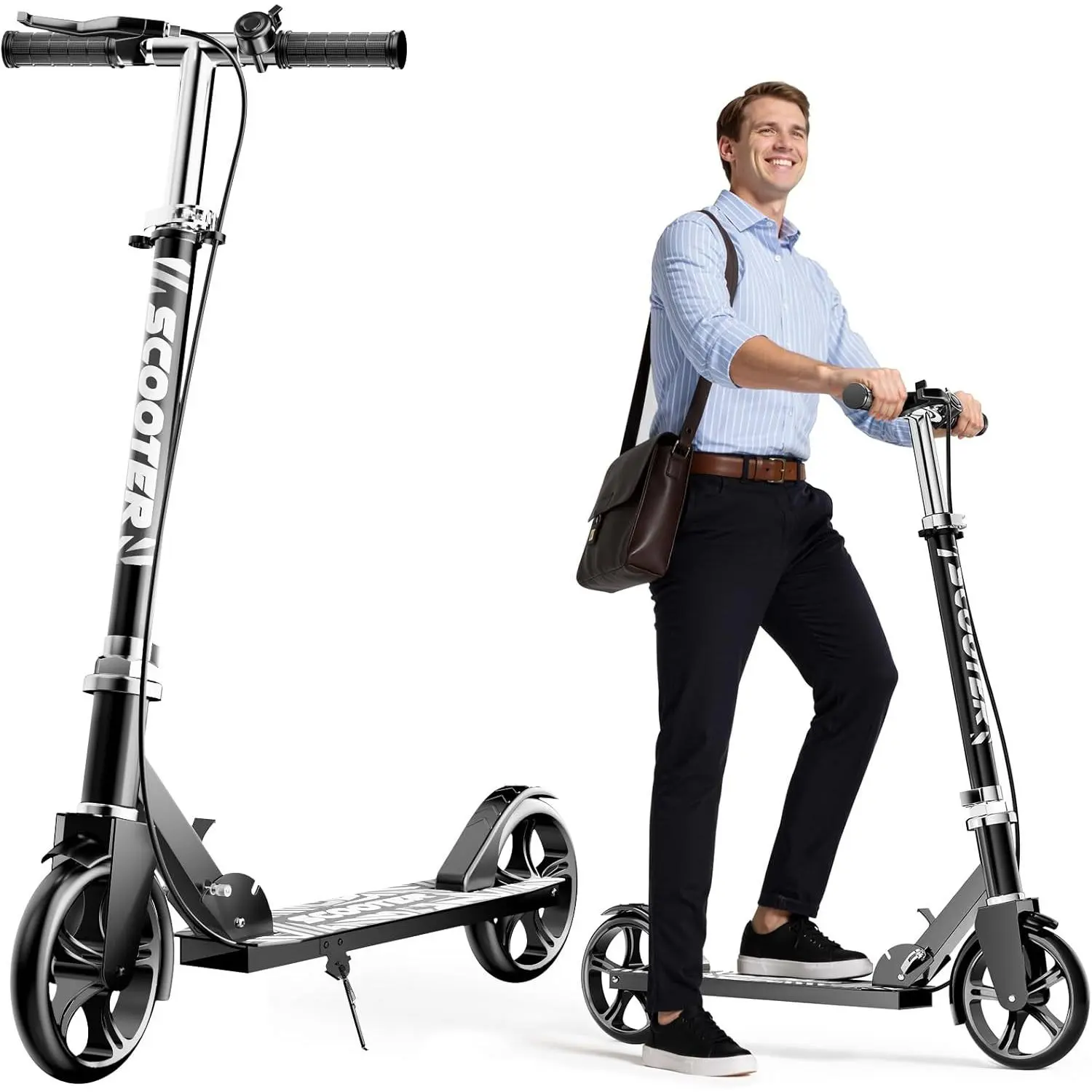 Scooters for Kids 8-12, Teens & Adults - Lightweight, Foldable, 8-Inch Big Wheels, Hand Brake & Bell, 4 Adjustable Height Levels, 240 lbs Max Load, Perfect for School, Campus and Park Rides