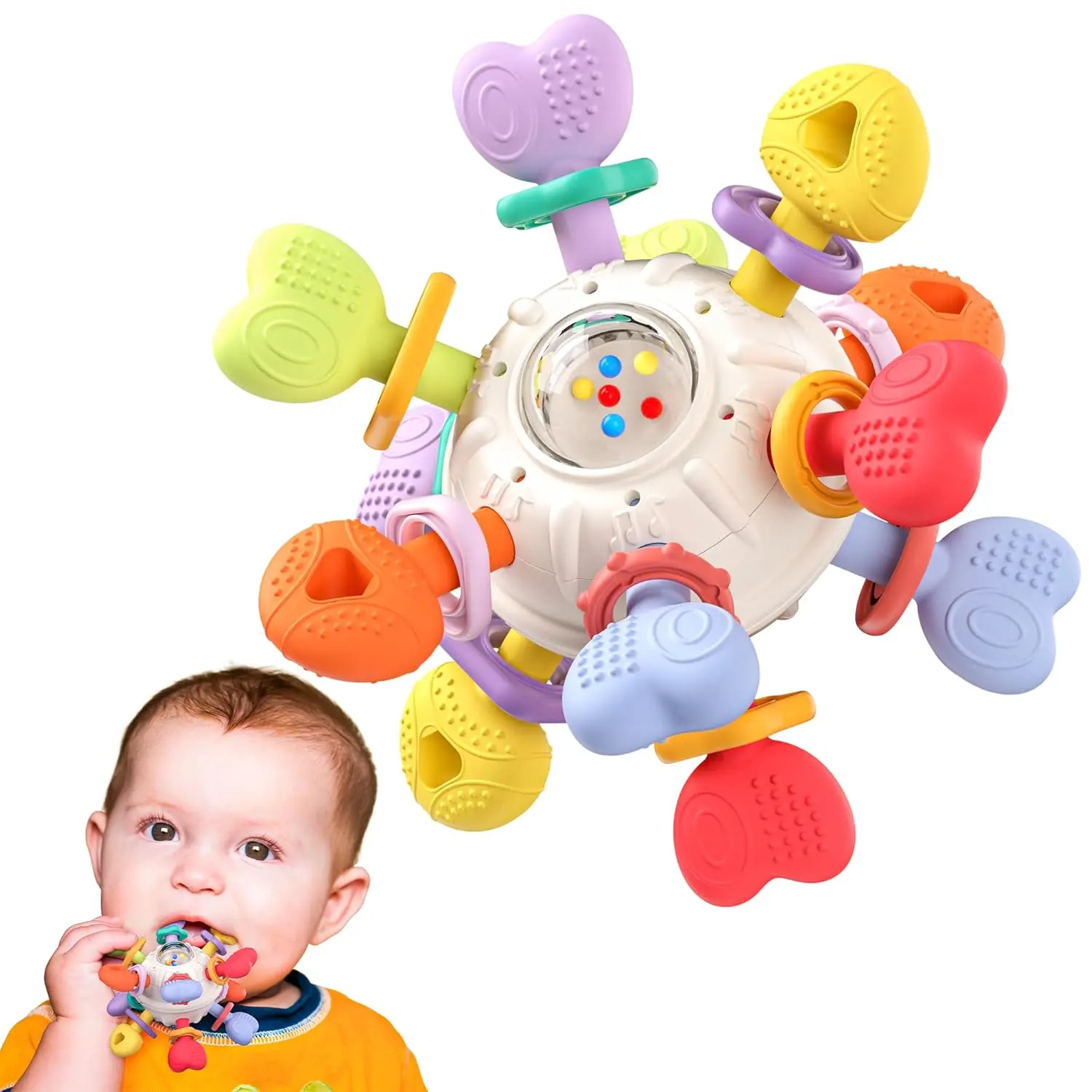 Baby Silicone Teething Toys - Safe, Multi-Functional BPA-Free Sensory Learning Teether Baby Toys  Infant 0-12 Months Teething Relief with Rattle Perfect Baby Gift  Boys Girls