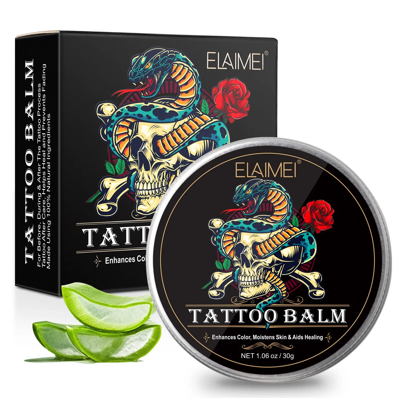 Elaimei Tattoo Aftercare Balm 30g, Tattoo Aftercare Cream, Vitamin C & Aloe Vera, Gentle Care, Enhances Tattoo Color, Moisturizes Skin, Waterproof, Sweat-Resistant