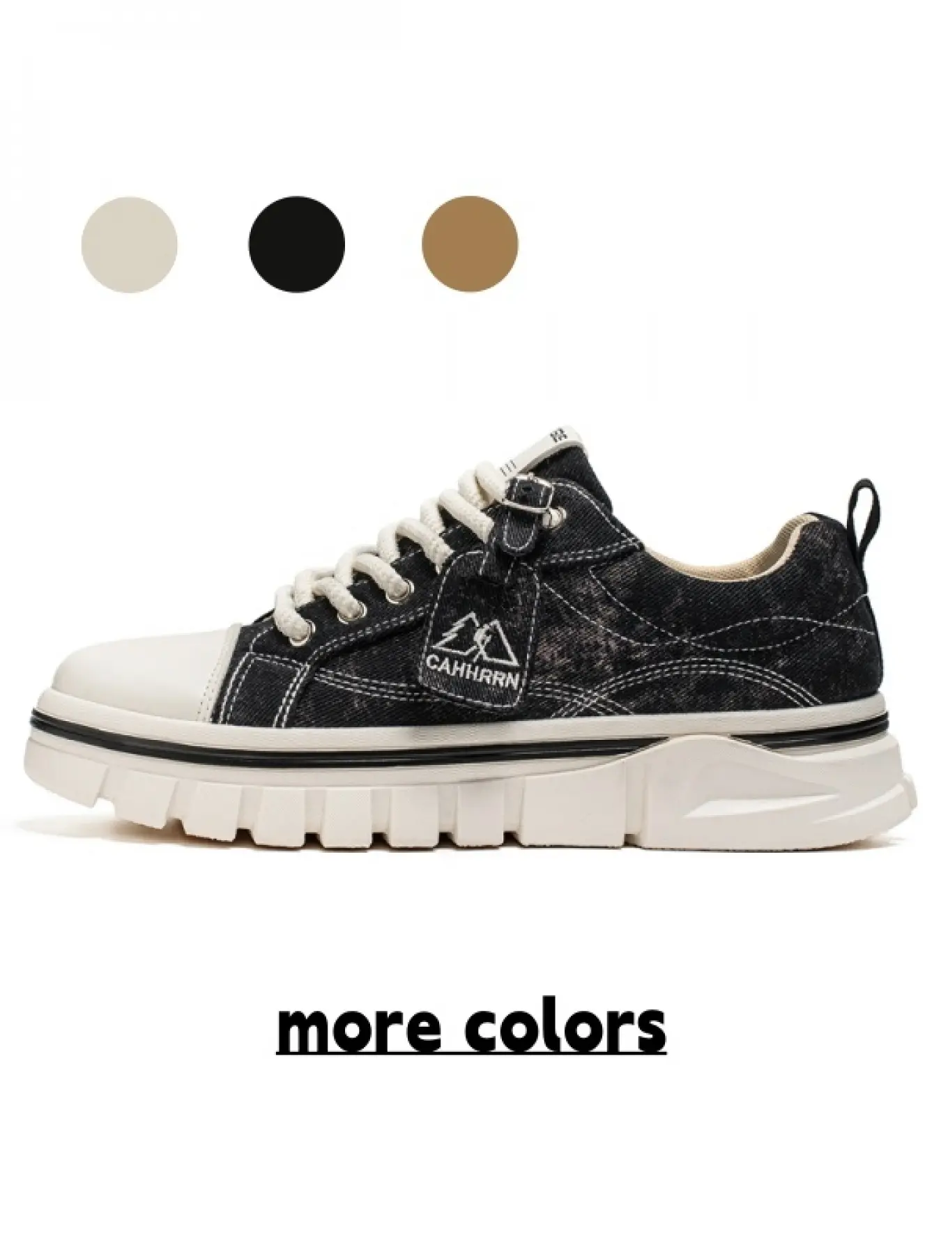 Men's Khaki Washed Canvas Chunky Height-boosting Casual Sneakers with Thick Off-white Laces, Anti-slip & Wear-resistant Flat Shoes for Light Sports & Outdoor Activities
