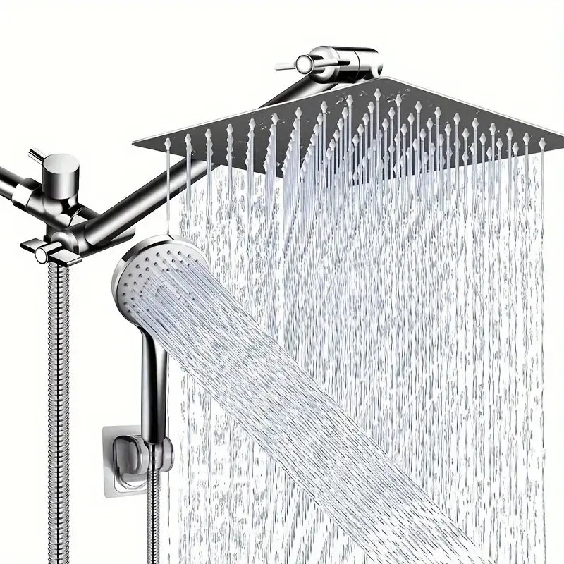 10 Inch High Pressure Rain Shower Head with Adjustable Extension Arm & Handheld Sprayer, Powerful Shower Equipment for Home Bathroom