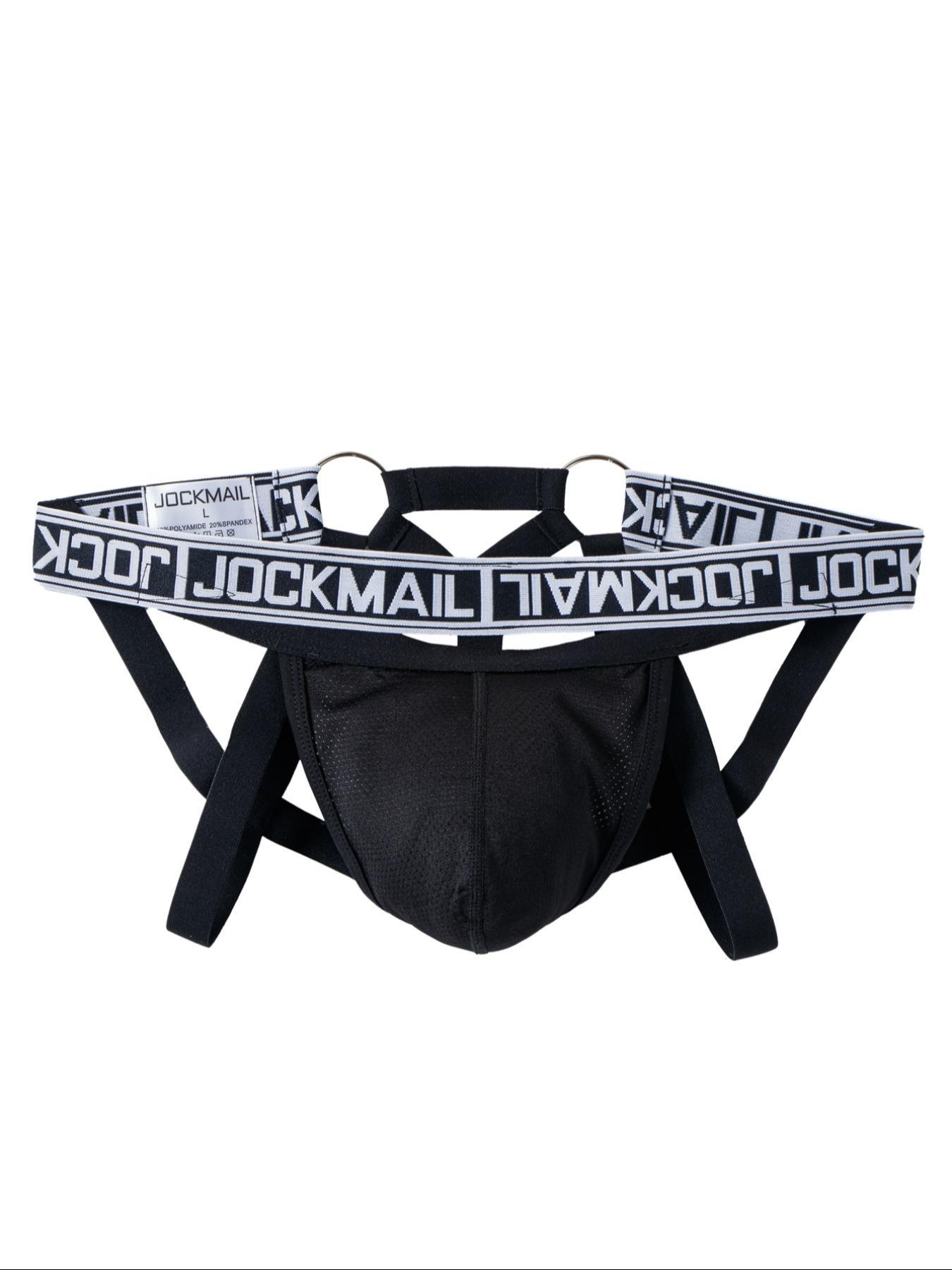 Lgbtq+ Men's Criss Cross Letter Tape Jockstrap, Breathable Ring Linked Sexy Waist Band for Daily Wear, Men's Underwear, Soft Stretch Briefs, Athletic Summer Wear, Elasticity Design Underwear, Activewear, Gym Jockstrap Underwear