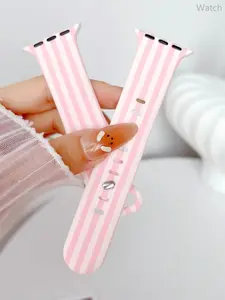 1pc Women‘s White & Pink Striped Soft Silicone Sport Strap (Compatible with Apple Watch, 38/40/41/S10 42mm Models) – Lightweight Breathable for Daily Wear & Outfit Matching Watch Straps