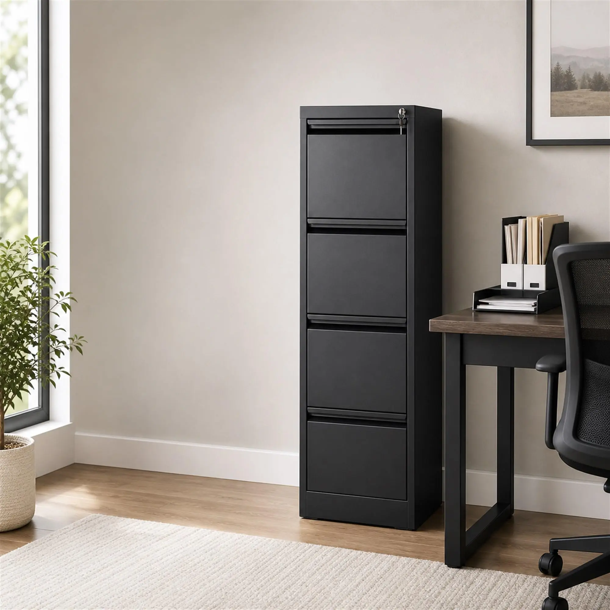 4-Drawer Locking File Cabinet – Heavy Duty Metal Storage Cabinet with Lock, Rolling Wheels & Adjustable Hanging Folder – Compact Storage for Letter/Legal/A4 Files