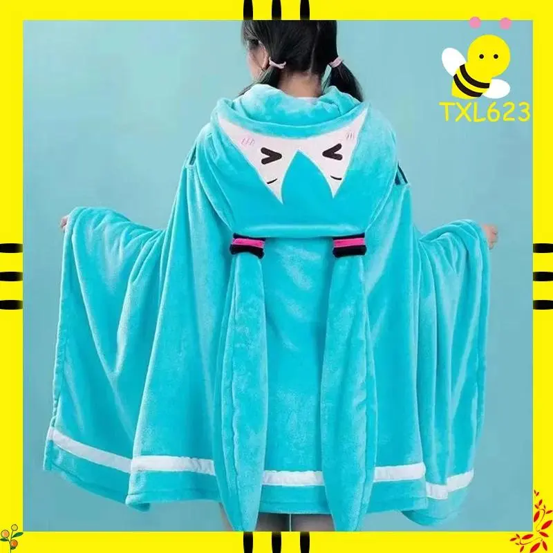 2026 new hot item Kawaii Hatsune Miku Itabag Multi-Functional Hooded Air Conditioning Blanket Shawl Soft Warm Flannel Cloak Cute Siesta Gift