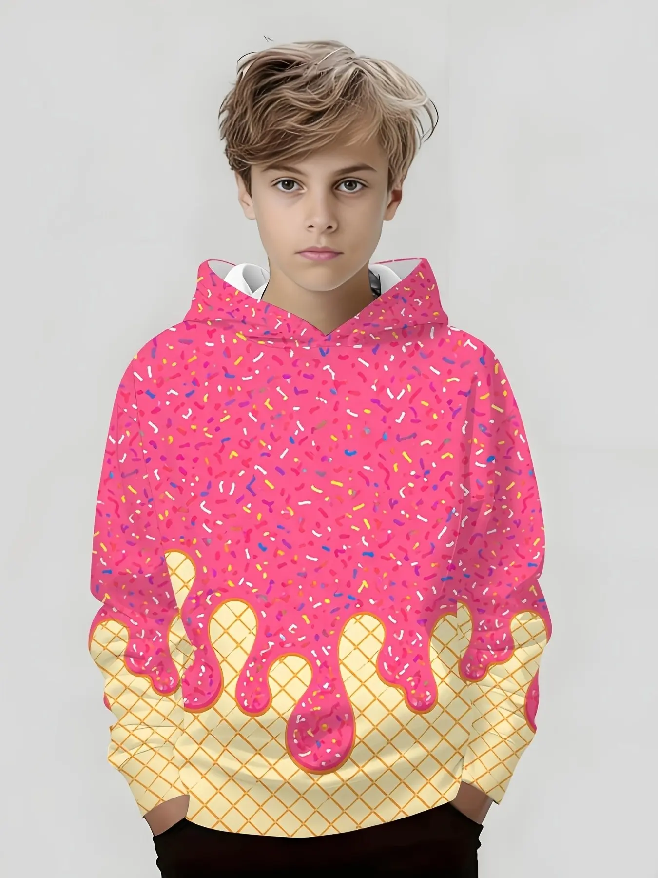 Boys' Pullover Hoodie, Trendy Casual Comfortable Kids Sweatshirt, All-Season Loose-Fit, All over Print, Fashionable Clothing
