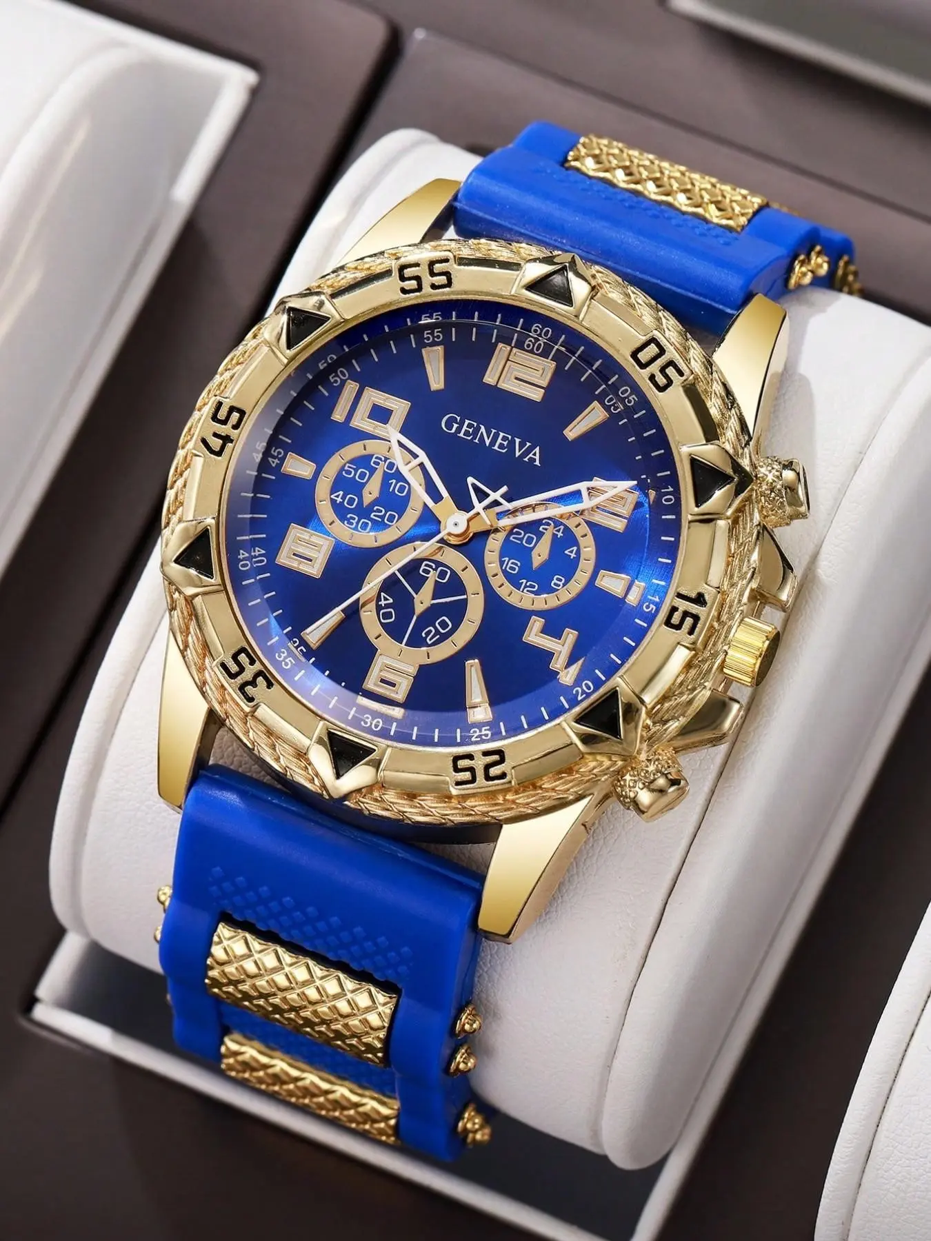 Men's Geneva Large Dial Quartz Watch, Analog Wristwatches, Silicone Strap, Casual Style, Outdoor Sports, Daily Commute, Gift Box Included