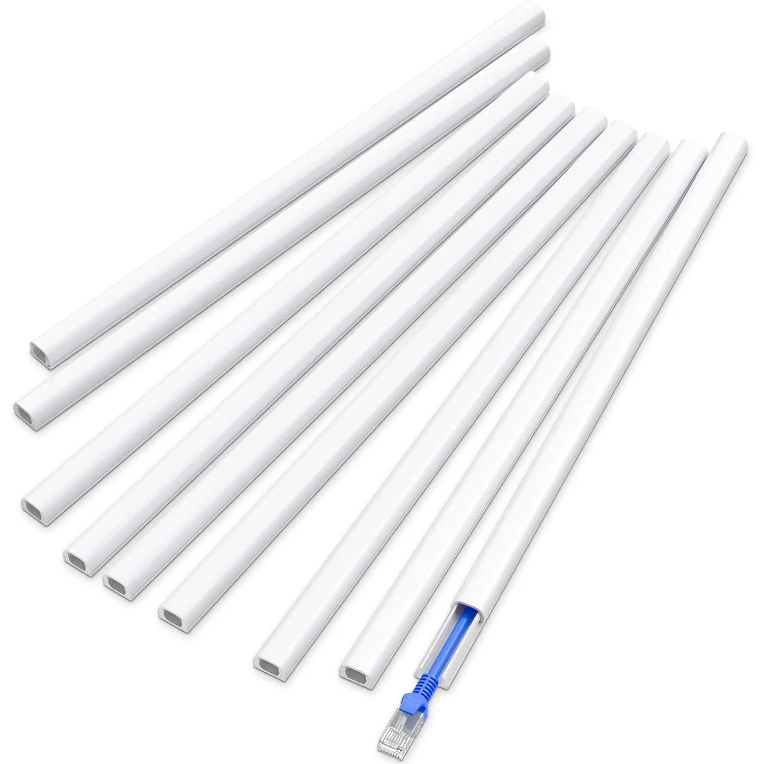 128in Cord Hider for 1 Cord, Self-Adhesive Cord Covers for Wires  Wall, Easier Install Wire Covers for Cords  Wall,  Wire Hider,  Cover Management Raceway, W0.48 H0.3in, White