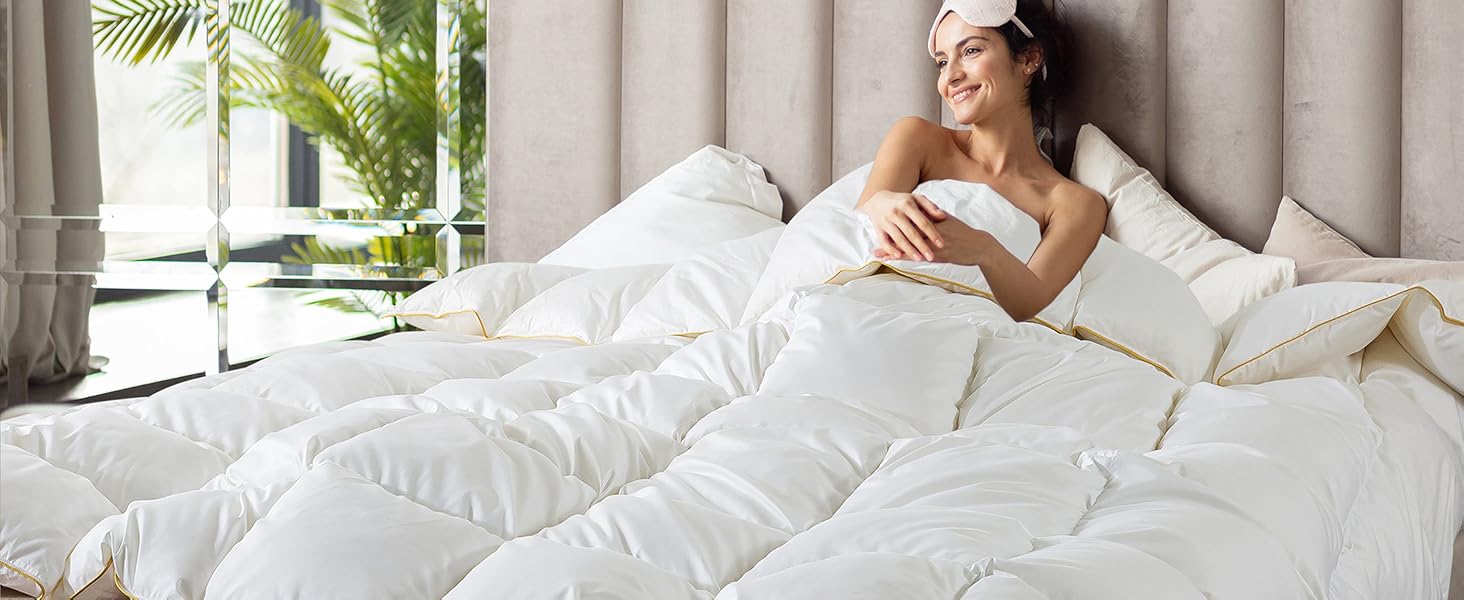 Down Comforter King Size – All Season Medium Weight White Duvet Insert, Warm Feather Bedding, Soft 100% Cotton Cover, 106x90 in Down Comforter King Size – All Season Medium Weight White Duvet Insert, Warm Feather Bedding, Soft 100% Cotton Cover, 106x90 in