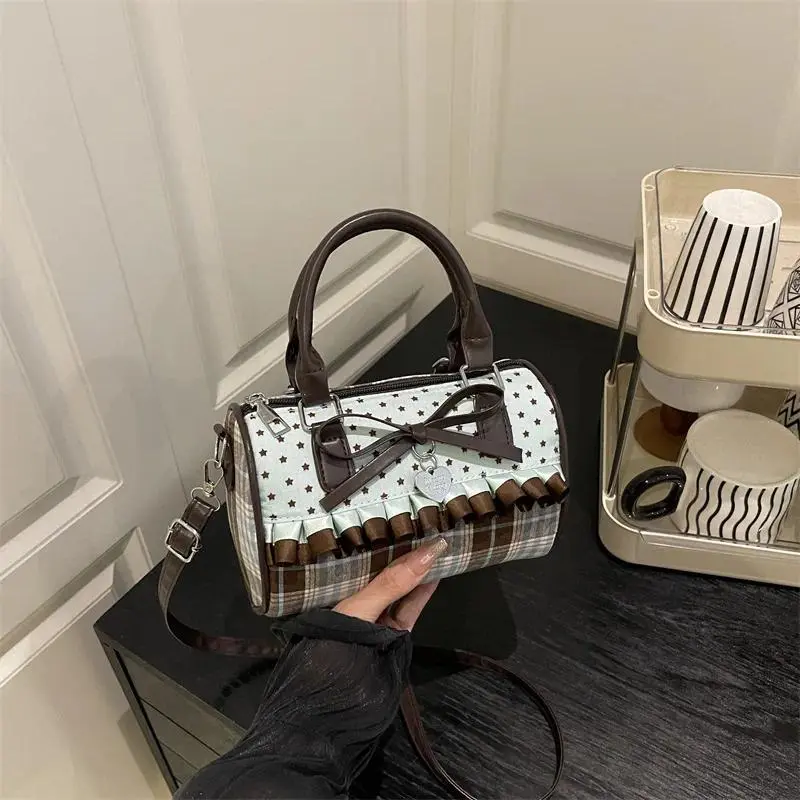 Sweet Bow Crossbody Pillow Bag for Women, Vintage Plaid Y2K Shoulder Handbag, Lightweight Portable Casual Daily Purse, Versatile Commuter Tote for School, Shopping & Travel, Chic Soft Fashion Accessory, Small Capacity Aesthetic Streetwear Bag, Compatible