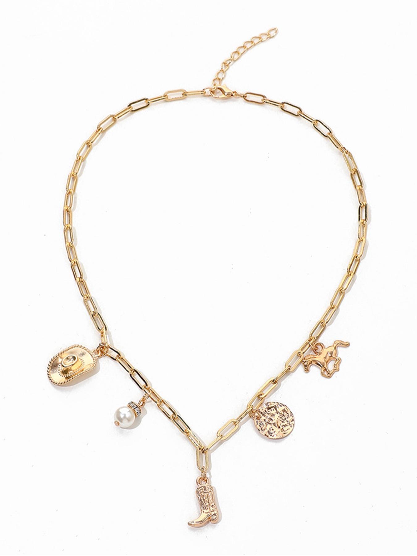 Western Cowboy Hat & Boots Design Pendant Necklace, Vintage Charm Necklace for Women for Gift, Fashion All-match Jewelry Accessories for Daily Wear, Charms Necklace