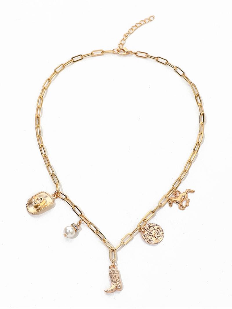 Western Cowboy Hat & Boots Design Pendant Necklace, Vintage Charm Necklace for Women for Gift, Fashion All-match Jewelry Accessories for Daily Wear, Charms Necklace